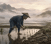 Ilustración conceptual de un shinobi disfrazado de campesino común